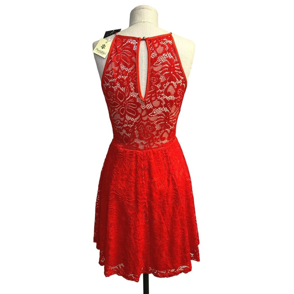 Available Lace A-Line Split Back Fit and Flare Mini Dress Red Size Small NWT - Picture 2 of 2